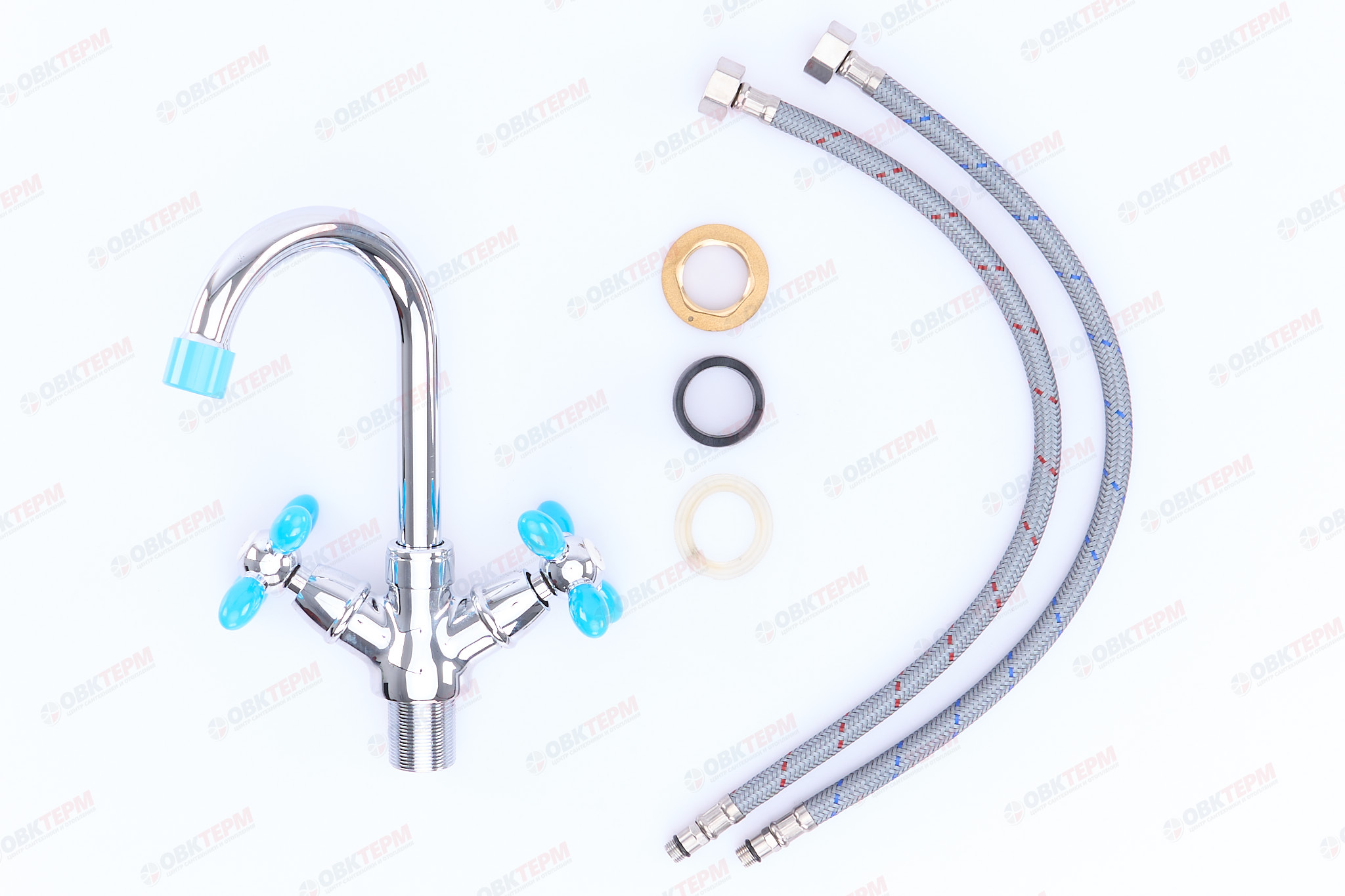 Смеситель д/умывальника буксовый ZERIX ROM-001 LR81010B голубой (10 шт/ящ) - Изображение №4