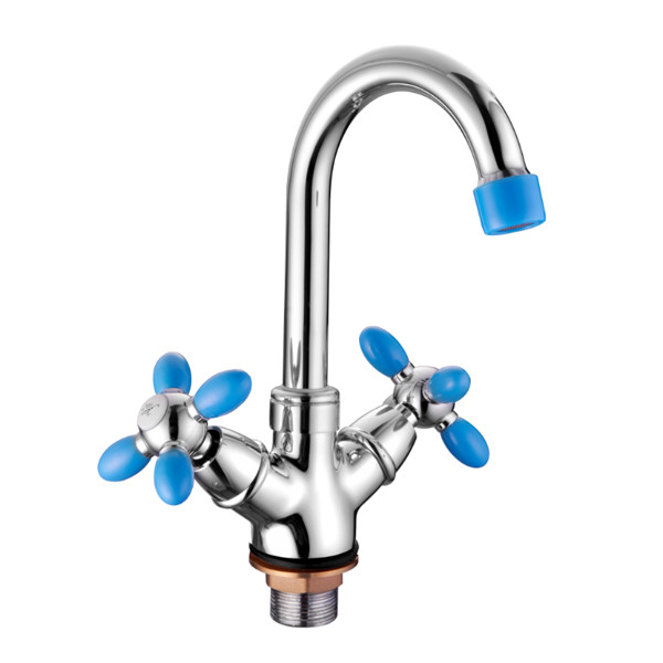 Смеситель д/умывальника буксовый ZERIX ROM-001 LR81010B голубой (10 шт/ящ) - Изображение №1