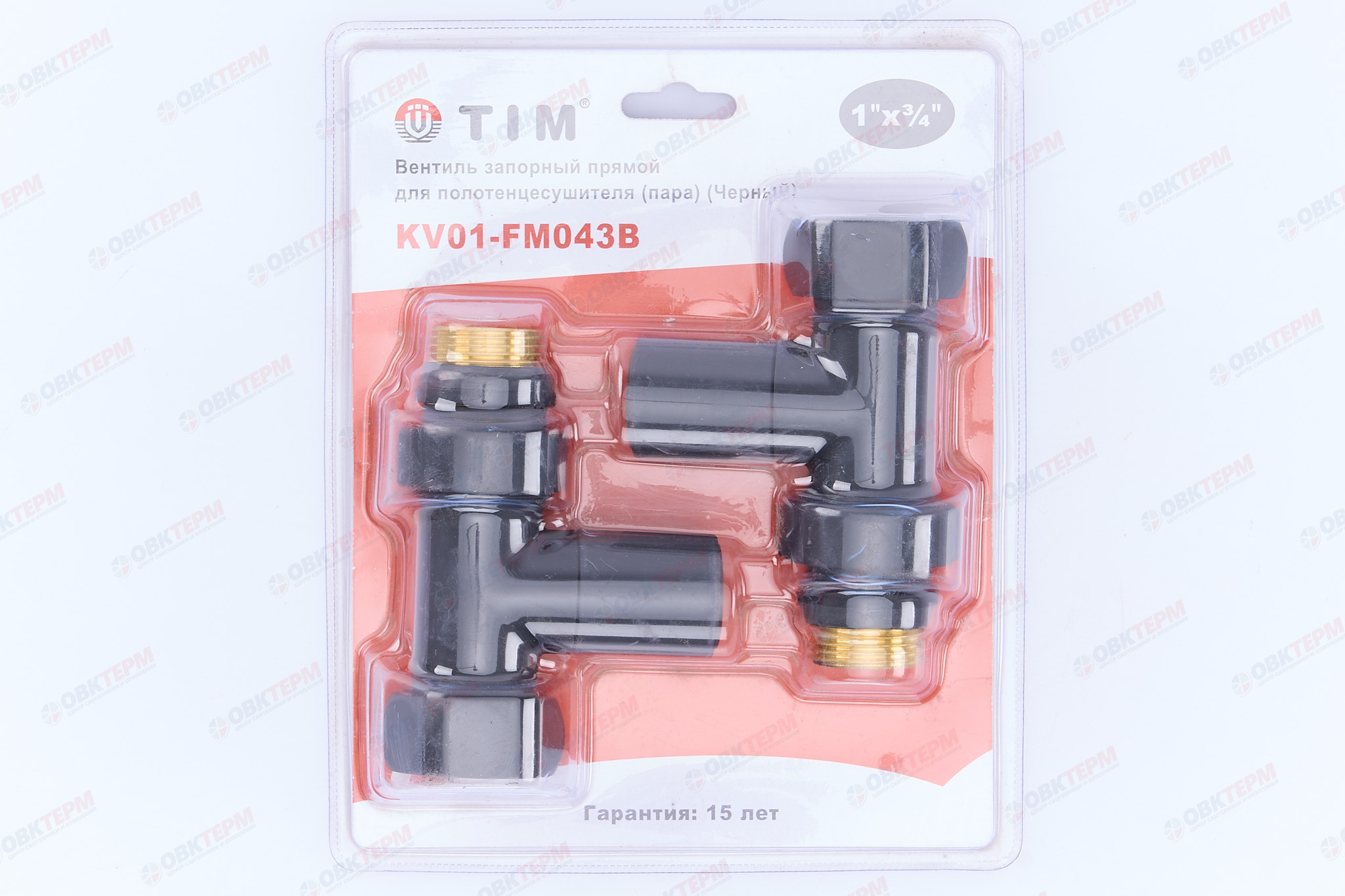 Кран  вентильный  с американкой   TIM   1"В - 3/4"Н  прямой, круглый,черный   (1пара/20ящ) - миниатюра №6