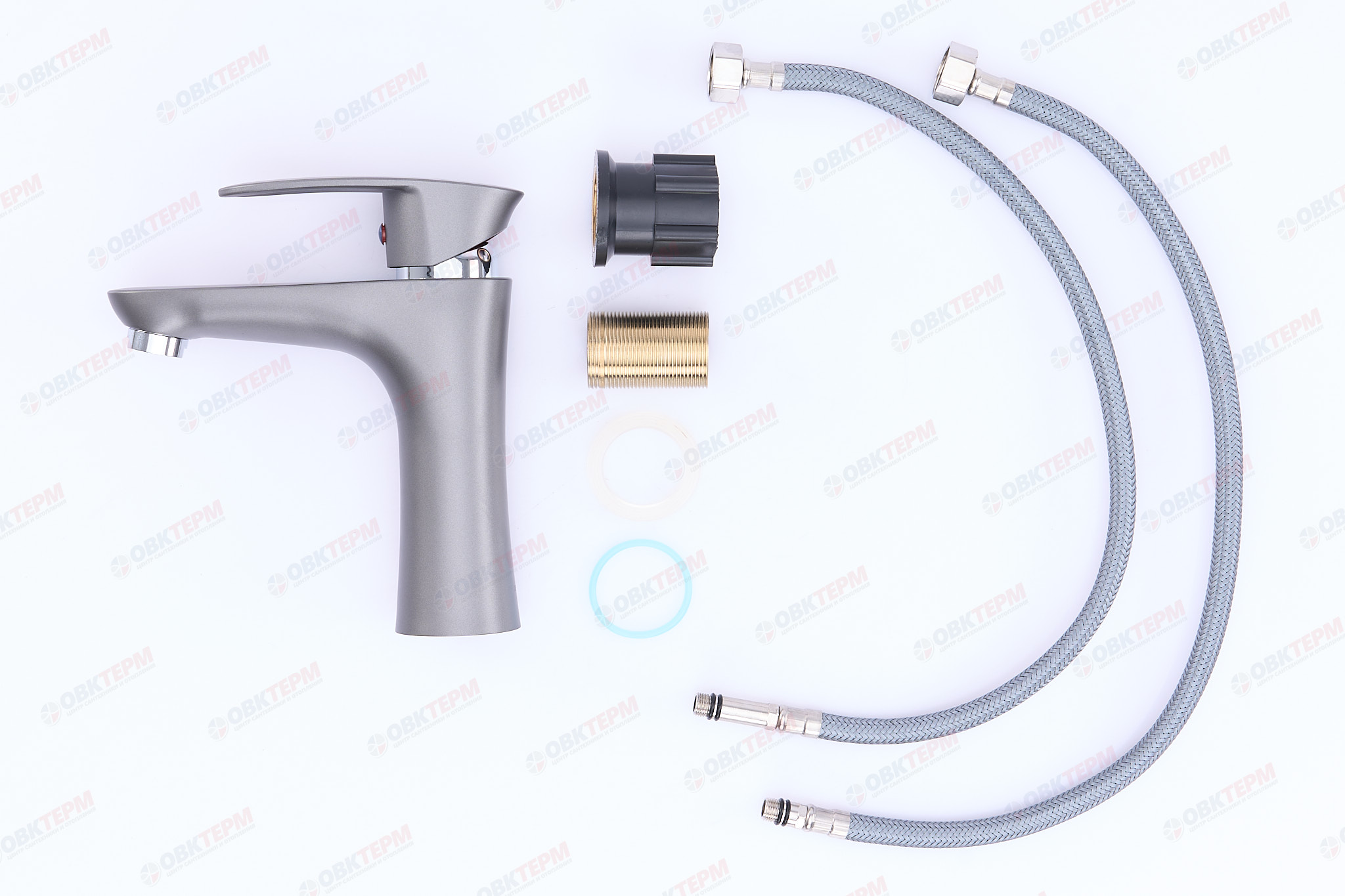 Смеситель д/умывальника PLAMIX CEZAR-001 SET Graphite (с подводкой) (20 шт/ящ) - Изображение №3