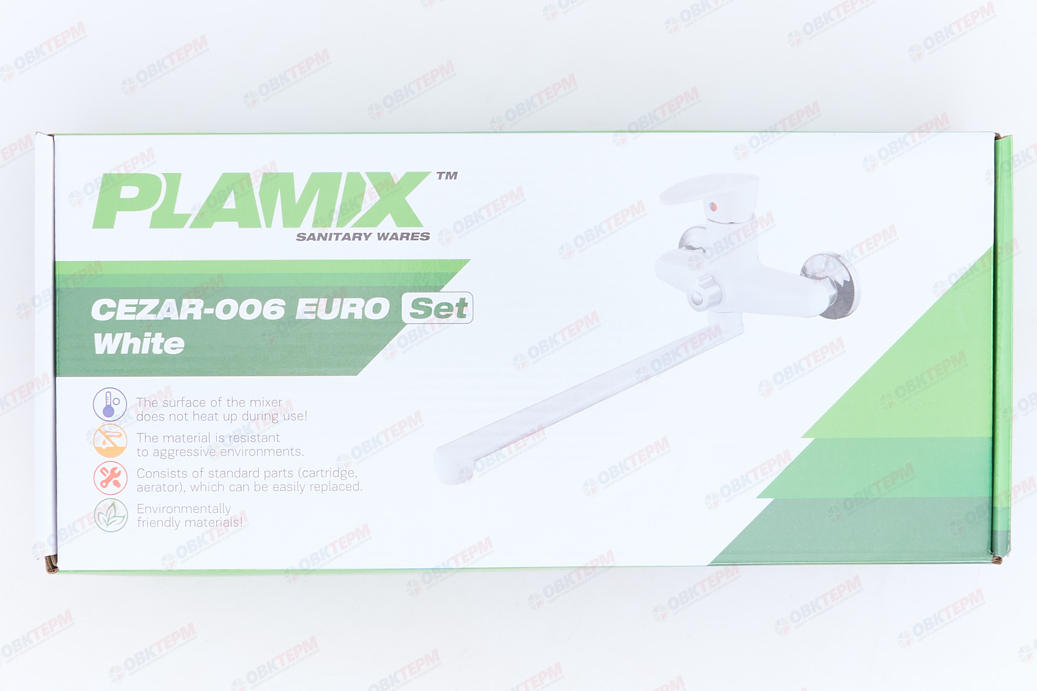 Смеситель д/ванны PLAMIX CEZAR-006 EURO SET White (со шлангом, лейкой и кронштейном) (20 шт/ящ) - миниатюра №6