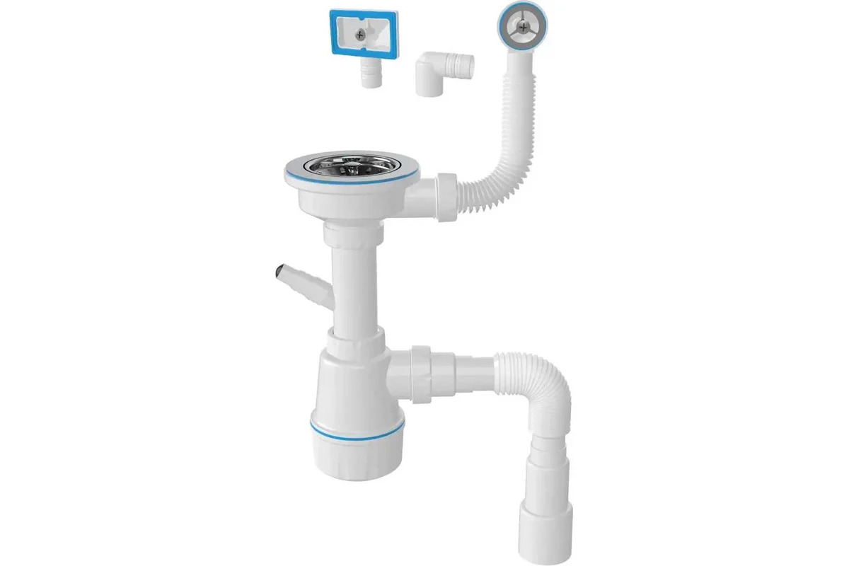 NOVA  Сифон для мойки 1049 3 1/2 с универс.перел., вых.под стир и гибкой трубой (1шт/20упак) - Изображение №1