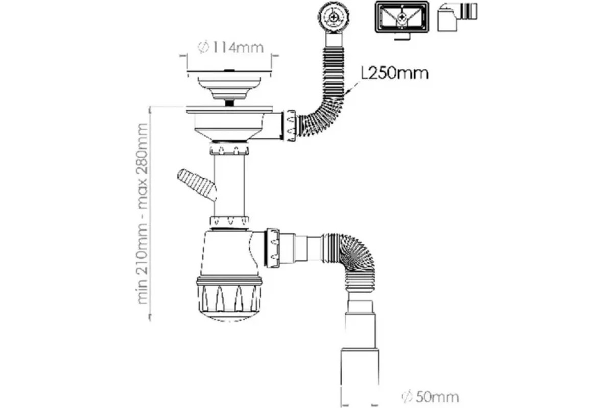 NOVA  Сифон для мойки 1049 3 1/2 с универс.перел., вых.под стир и гибкой трубой (1шт/20упак) - Изображение №2