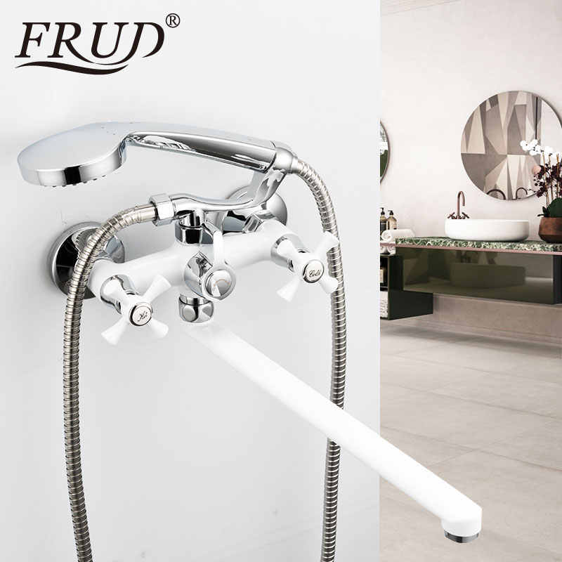 !Смеситель д/ванны FRUD R22332 белый (длинный гусак, евро перекл. крест, п/об)  FRUD - миниатюра №8