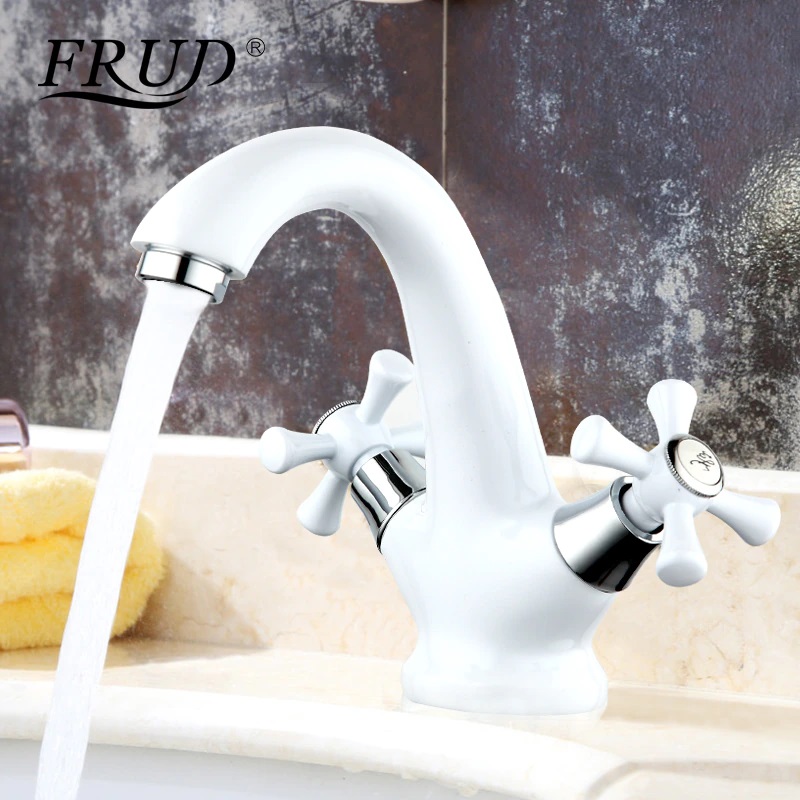 Смеситель д/раковины FRUD R10332 белый (на шпильке, крест, п/об) - миниатюра №7