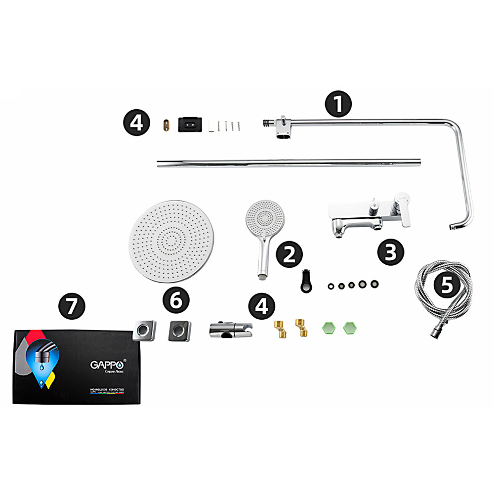 Душ/система GAPPO G2402 латунь/хром /лейка 3 реж /тропический душ 250мм - Изображение №3