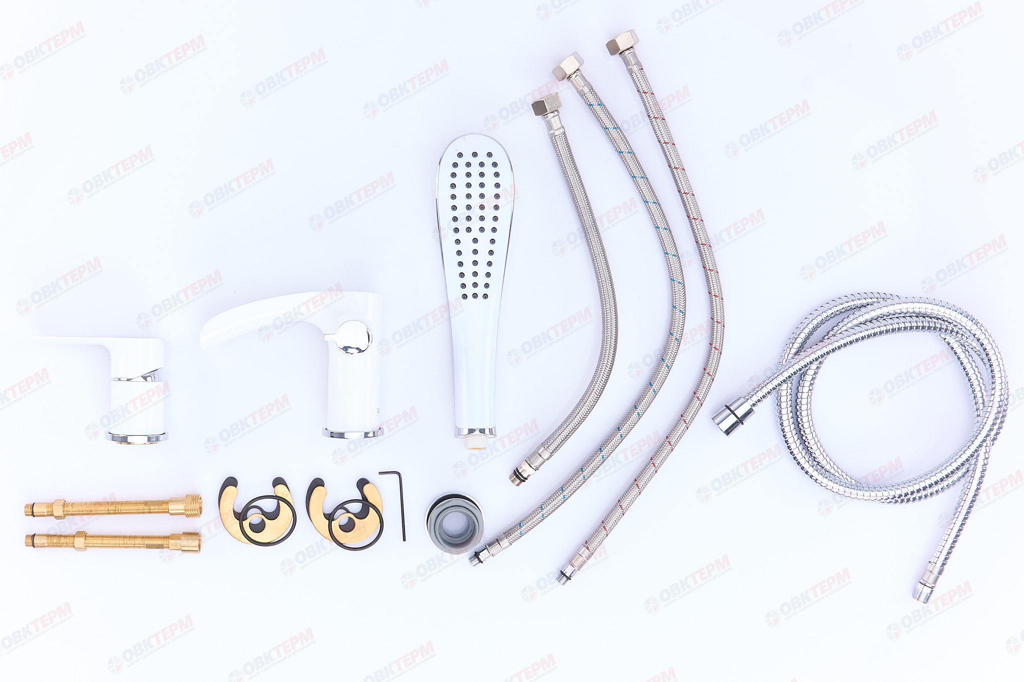 Смеситель врезной, в борт ванны, белый/хром, Ø35мм, лейка 1 реж., G1148-8,  GAPPO - миниатюра №8