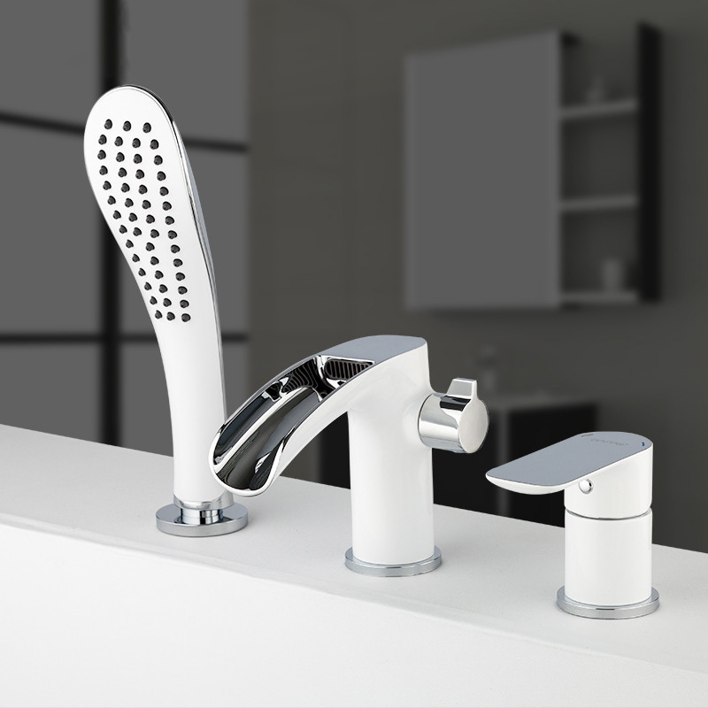 Смеситель врезной, в борт ванны, белый/хром, Ø35мм, лейка 1 реж., G1148-8,  GAPPO - миниатюра №6