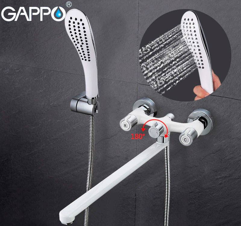 Смеситель д/ванны GAPPO G2249 латунь /белый /керам/буксы /лейка 1 реж. - миниатюра №7