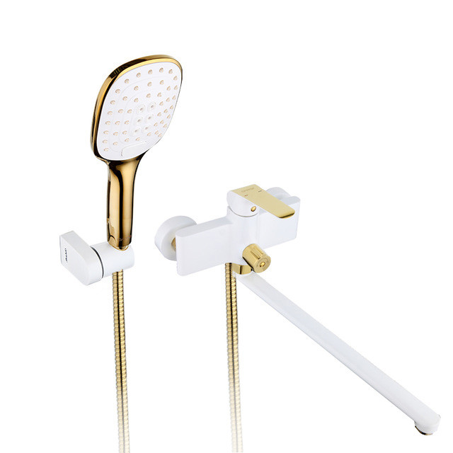 Смеситель д/ванны белый/золото  G2280*  (ф35, длинный  гусак, евро перекл)  GAPPO - Изображение №1