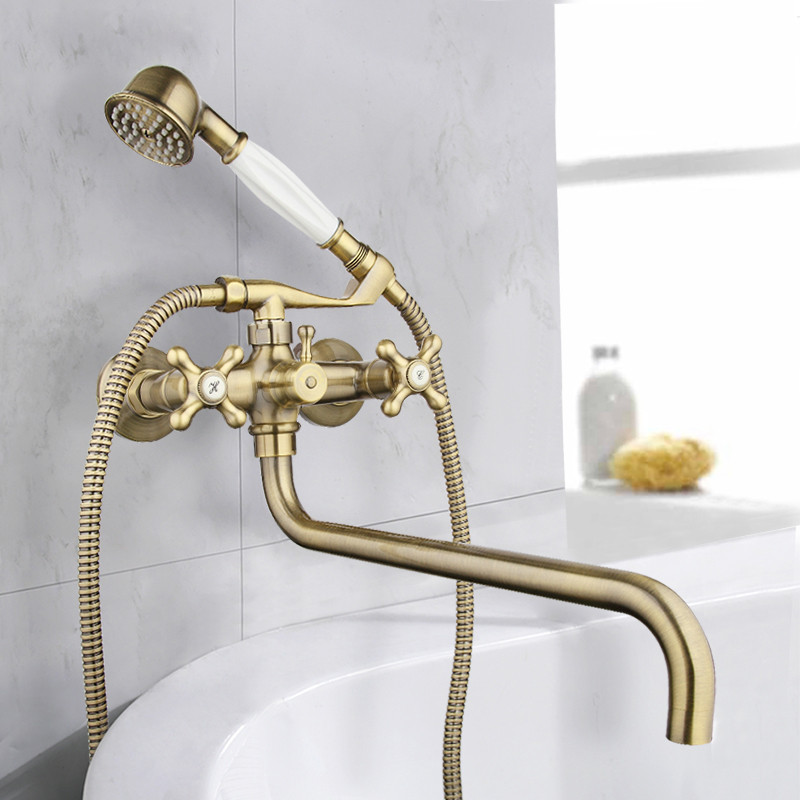 Смеситель д/ванны буксовый GAPPO G2263-4 латунь /бронза /керам/буксы, излив 350мм, лейка 1 реж - миниатюра №6