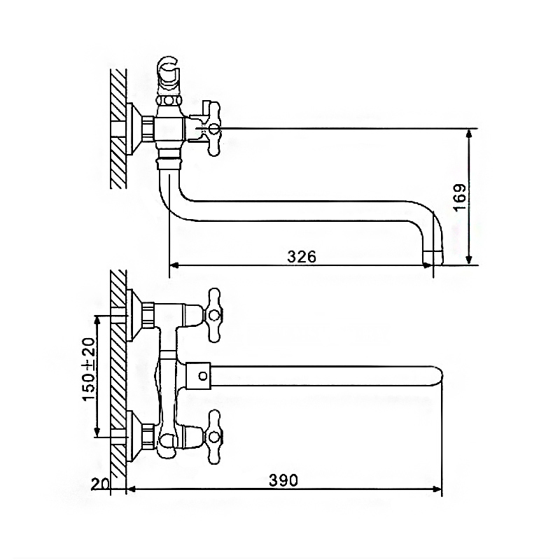 Смеситель д/ванны буксовый GAPPO G2263-4 латунь /бронза /керам/буксы, излив 350мм, лейка 1 реж - миниатюра №7
