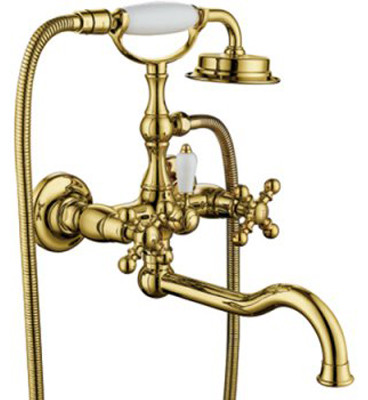 Смеситель д/ванны буксовый GAPPO G3289-6 латунь /золото /керам/буксы, излив 300мм, лейка 1 реж - Изображение №1