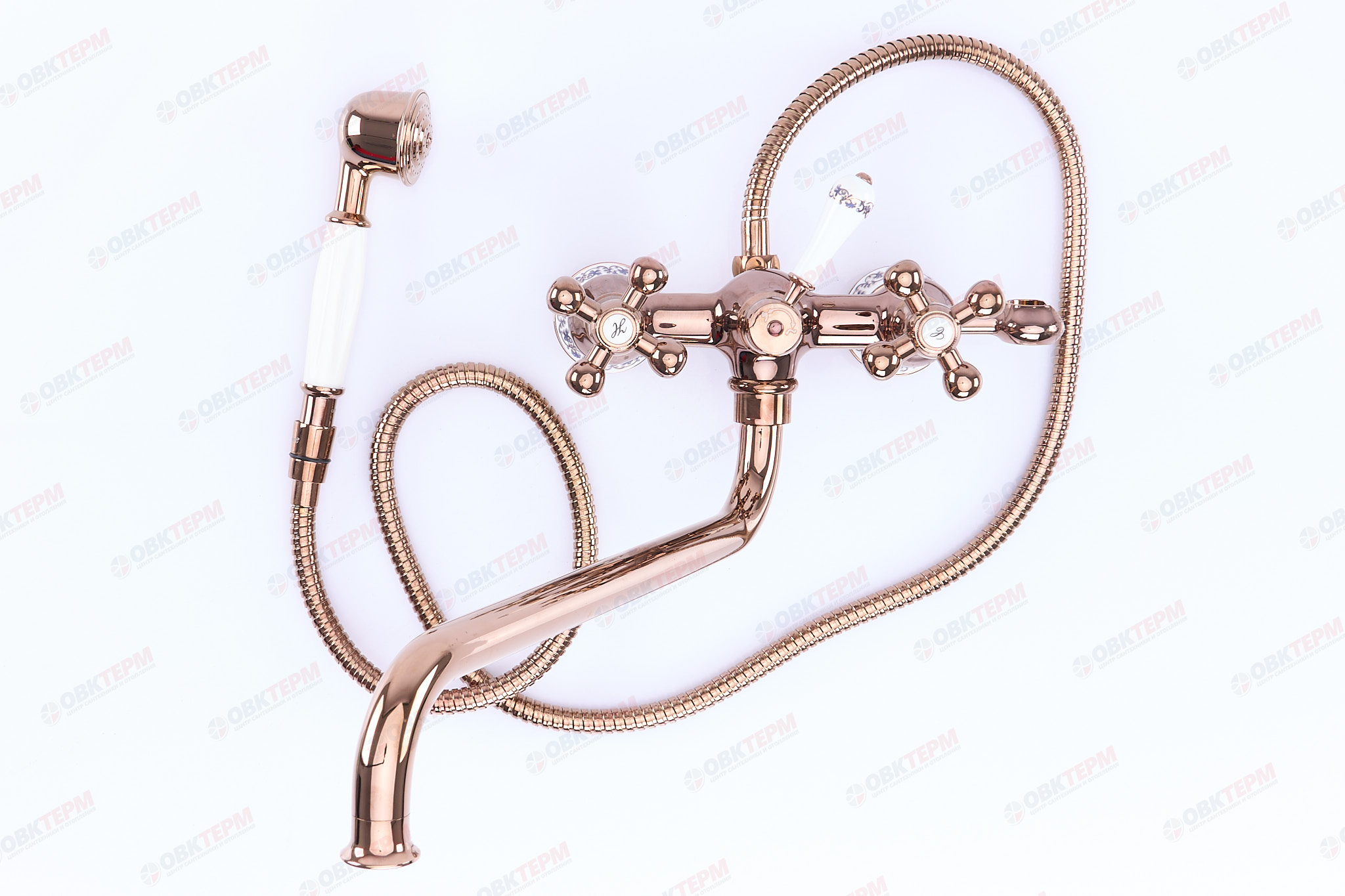 Смеситель д/ванны, красное золото, керам/буксы, излив 350мм, лейка 1 реж., G2265-3,  GAPPO - Изображение №3