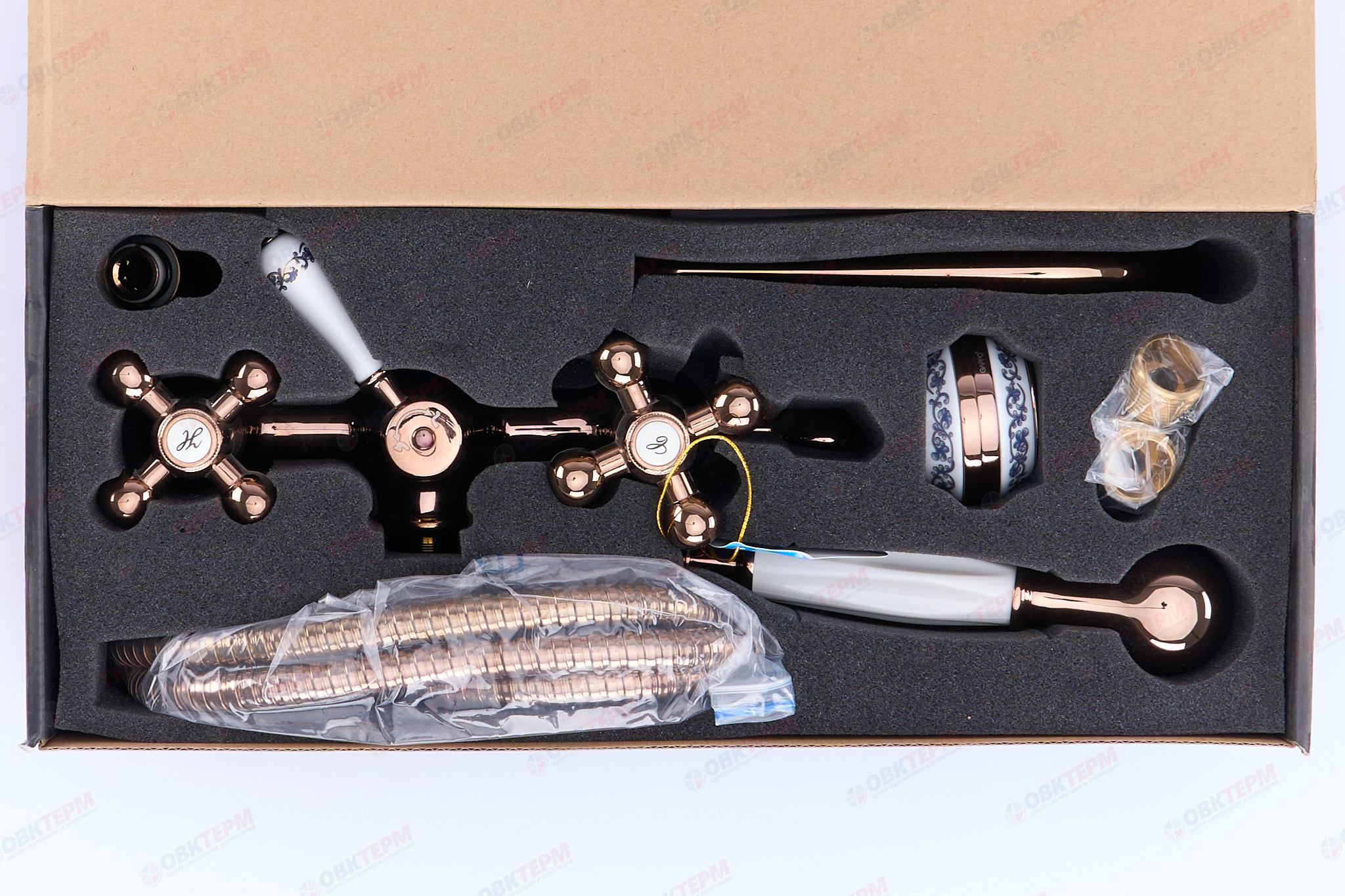 Смеситель д/ванны, красное золото, керам/буксы, излив 350мм, лейка 1 реж., G2265-3,  GAPPO - миниатюра №6