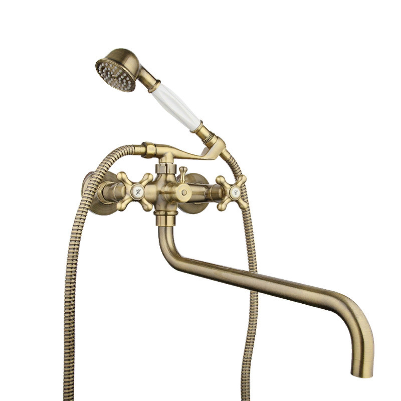 Смеситель д/ванны позолота G2263-6*   (длинный гусак 35 см, евро перекл. 120,  крест, п/об)  GAPPO - Изображение №1