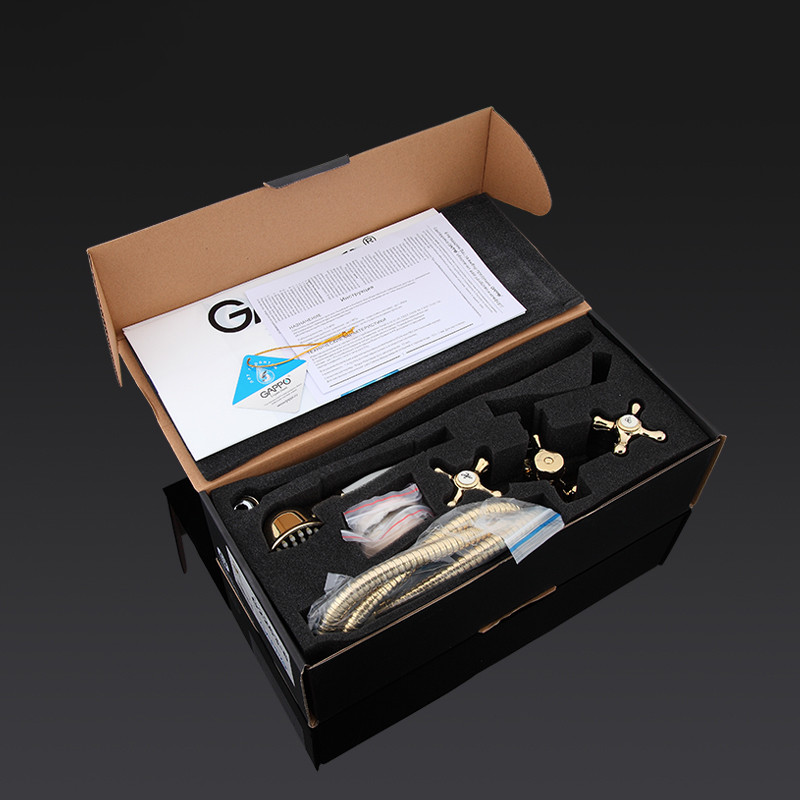 Смеситель д/ванны позолота G2263-6*   (длинный гусак 35 см, евро перекл. 120,  крест, п/об)  GAPPO - Изображение №2