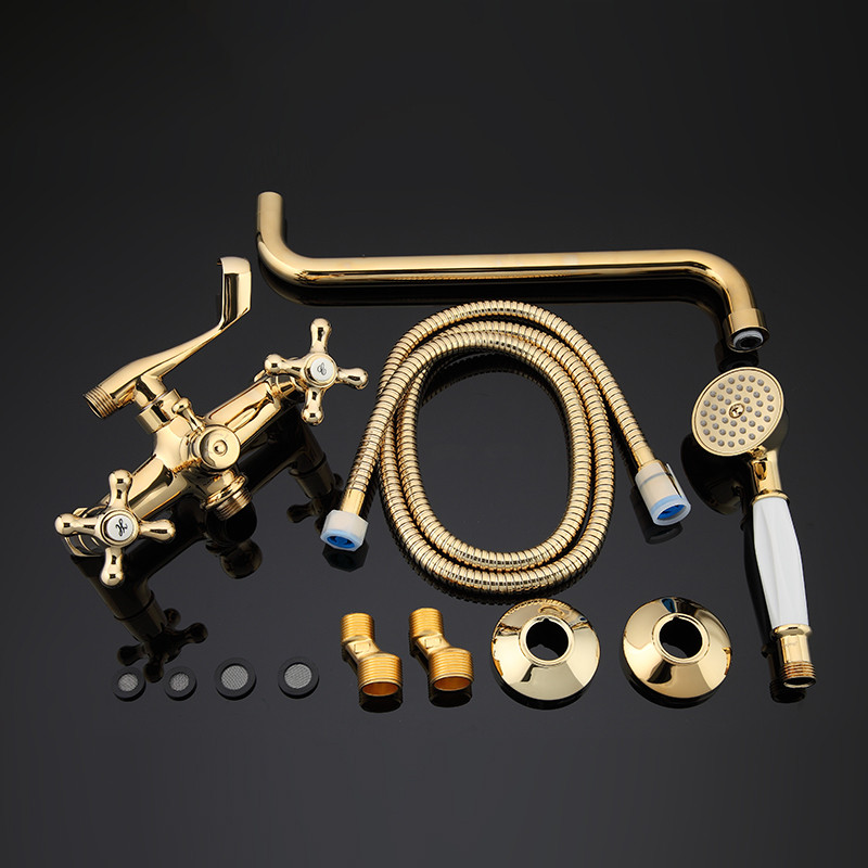 Смеситель д/ванны позолота G2263-6*   (длинный гусак 35 см, евро перекл. 120,  крест, п/об)  GAPPO - Изображение №4