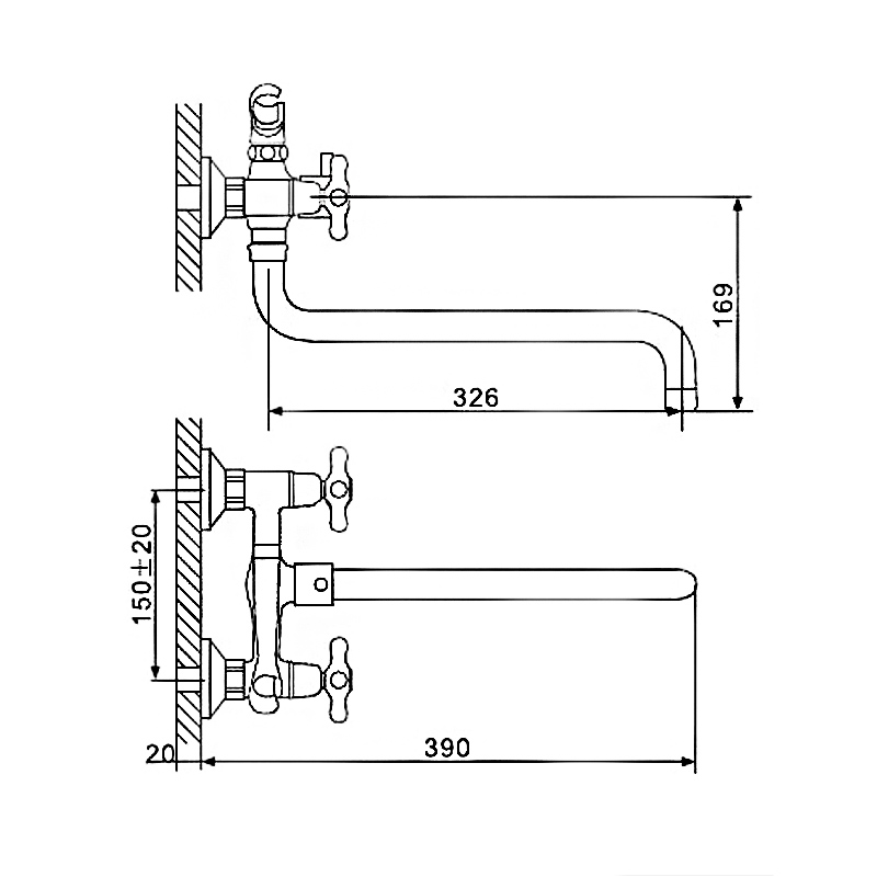 Смеситель д/ванны позолота G2263-6*   (длинный гусак 35 см, евро перекл. 120,  крест, п/об)  GAPPO - миниатюра №6