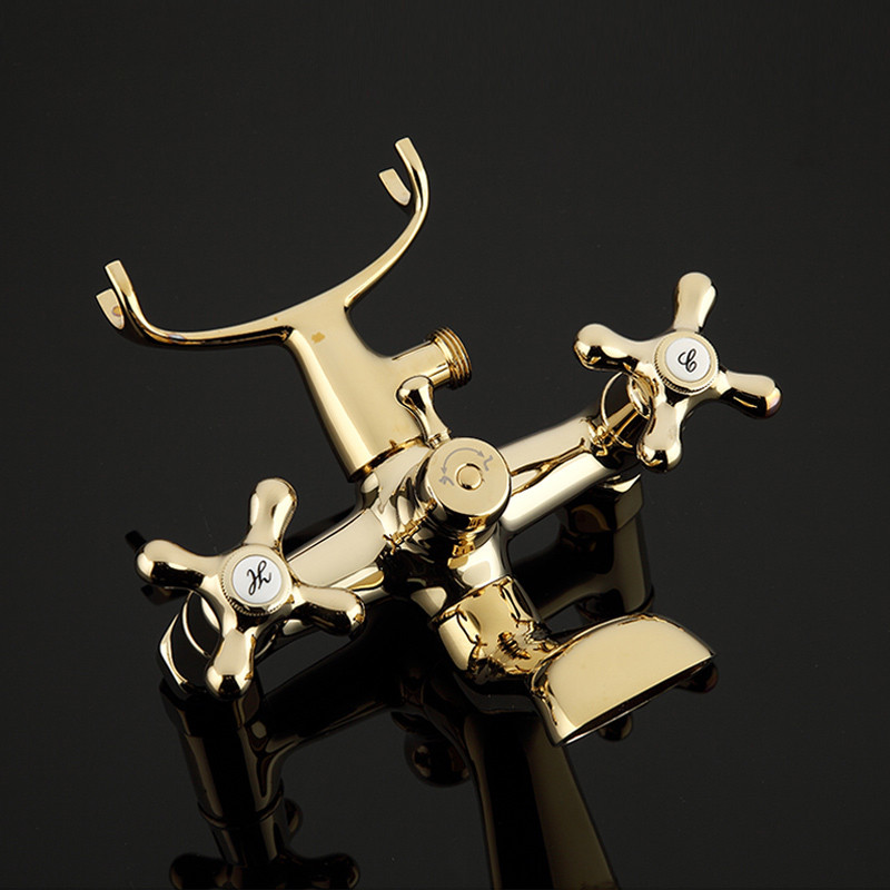 Смеситель д/ванны позолота G3263-6* (короткий гусак, евро перекл 120, крест, п/об)  GAPPO - Изображение №5