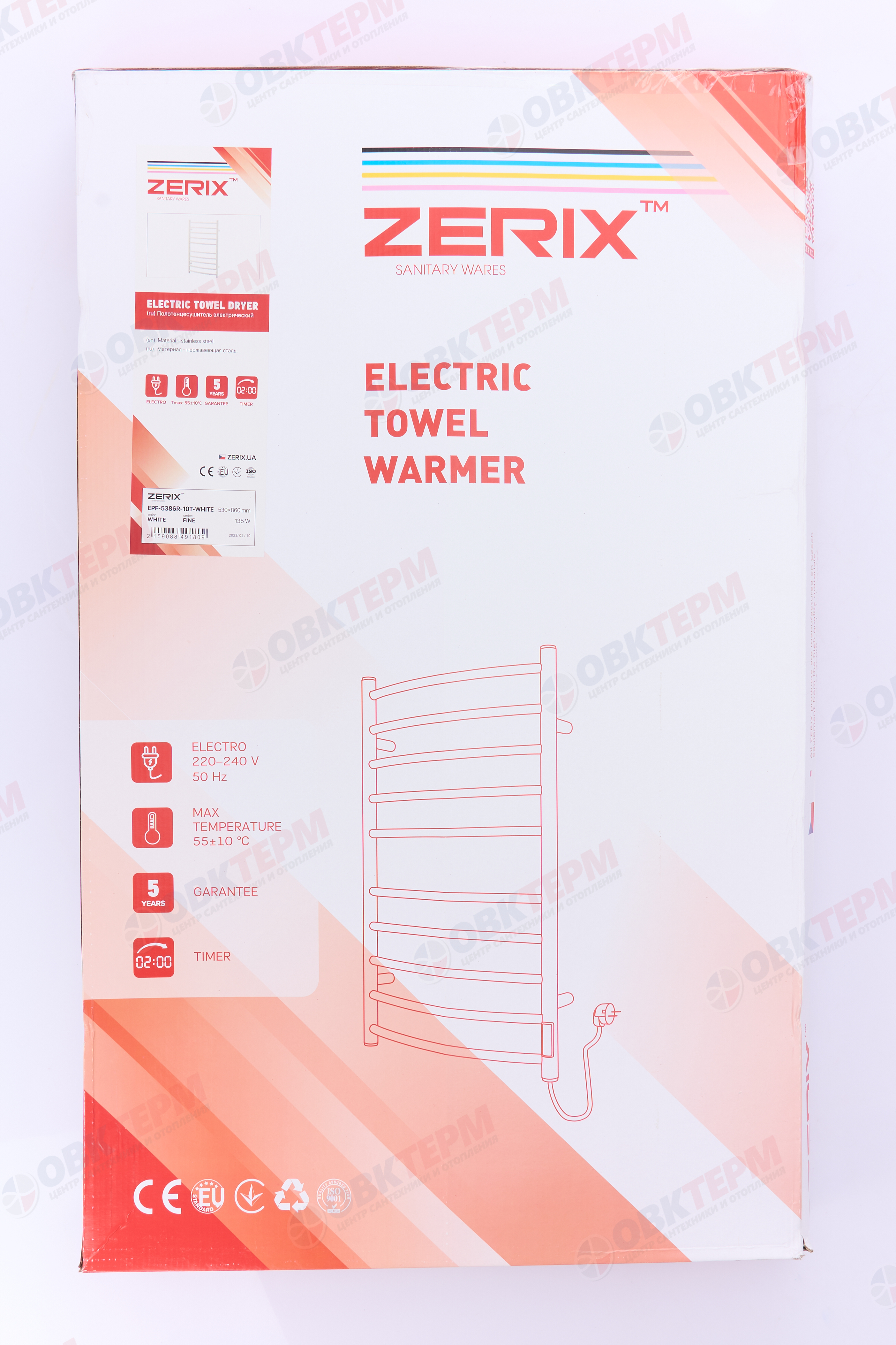 ZERIX EPF-5386R-10T Полотенцесушитель НЕРЖ 135W, 220-240V с таймером (цв.белый)(5 шт/ящ) 530*870мм - Изображение №5