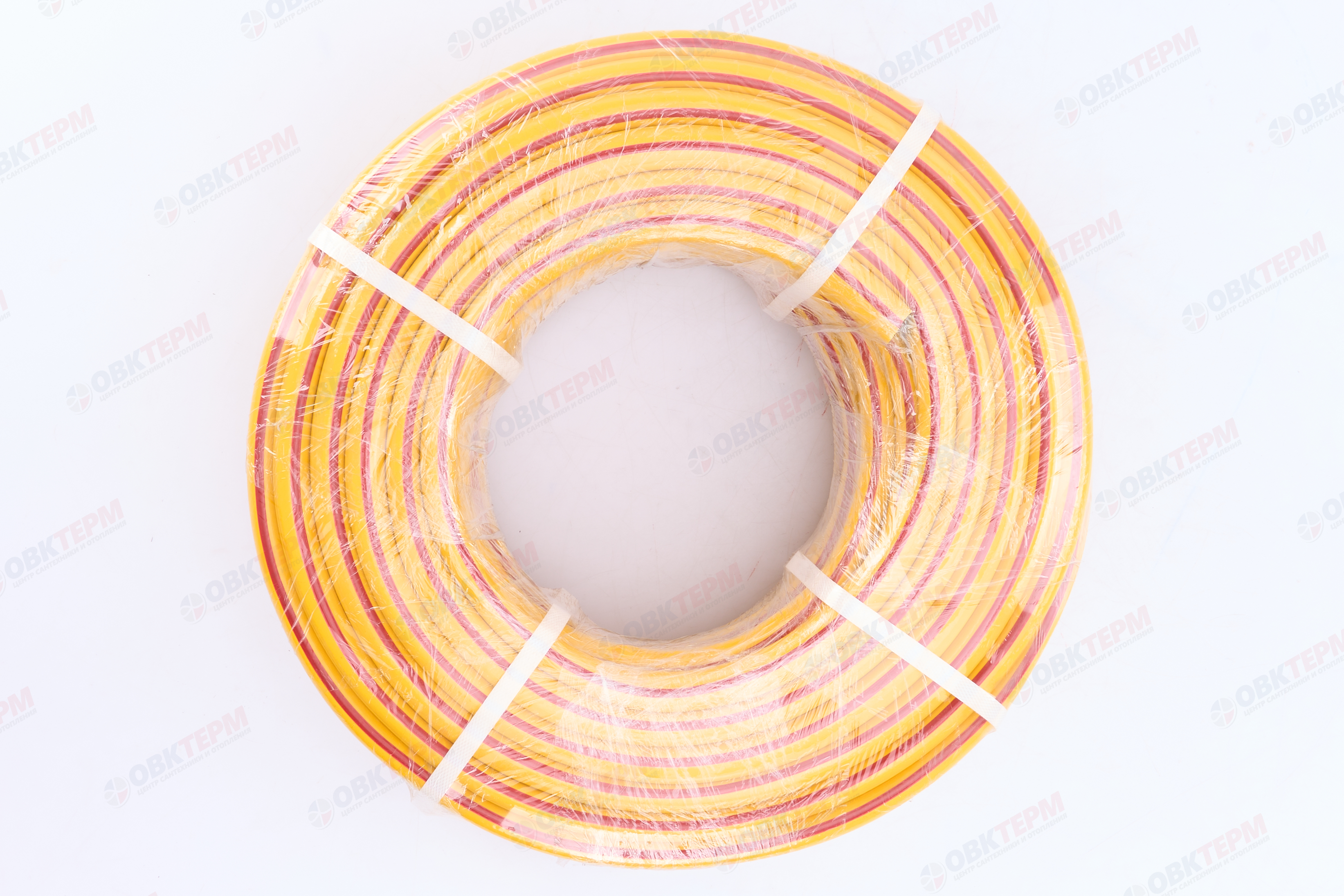 Шланг поливочный ПВХ "CRAB" Радуга 3/4(желтый с красной полосой) армированный 3-х слойный (50 м) - Изображение №5