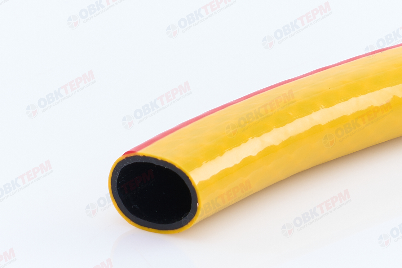 Шланг поливочный ПВХ "CRAB" Радуга 3/4(желтый с красной полосой) армированный 3-х слойный (50 м) - миниатюра №6