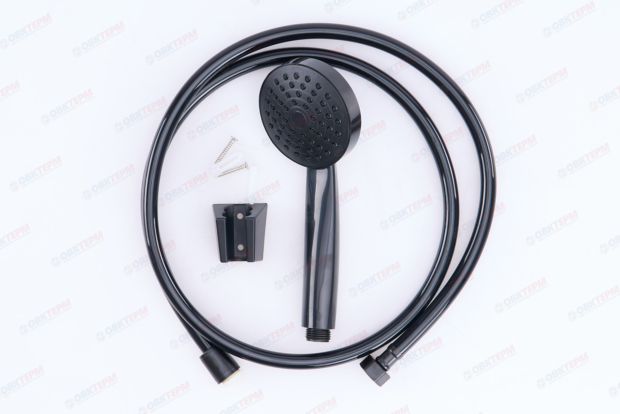 Душевой набор ZERIX SHOWER SET-02B (шланг, лейка, кронштейн) цвет черный (20 шт/ящ) - Изображение №1