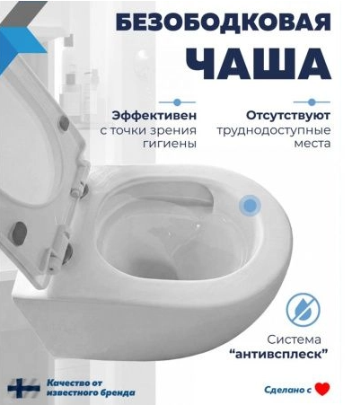 Унитаз подвесной Watersense Milana Vortex, Торнадо, безободковый с быстросъемным сиденьем микролифт - Изображение №2