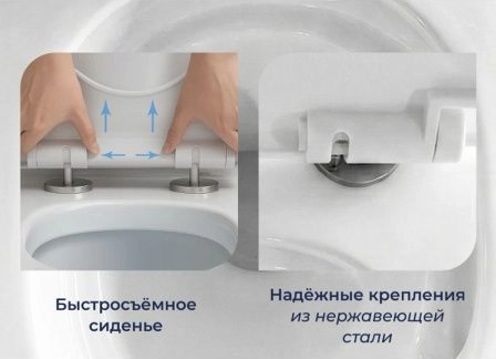 Унитаз подвесной Watersense Milana Vortex, Торнадо, безободковый с быстросъемным сиденьем микролифт - миниатюра №6