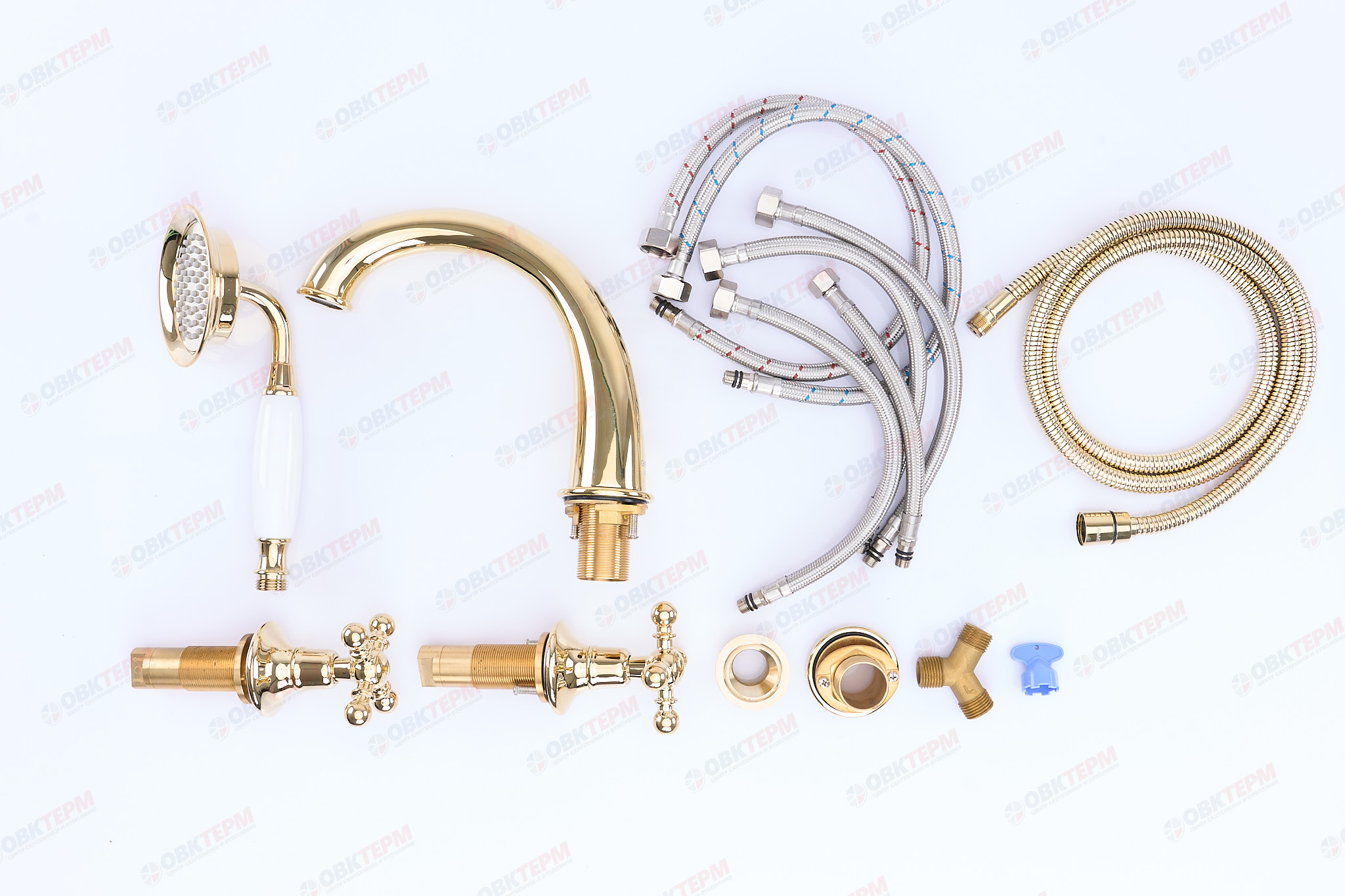 Смеситель в борт ванны GAPPO G1189-6 латунь /золото, керам/буксы, лейка 1 реж. - Изображение №5