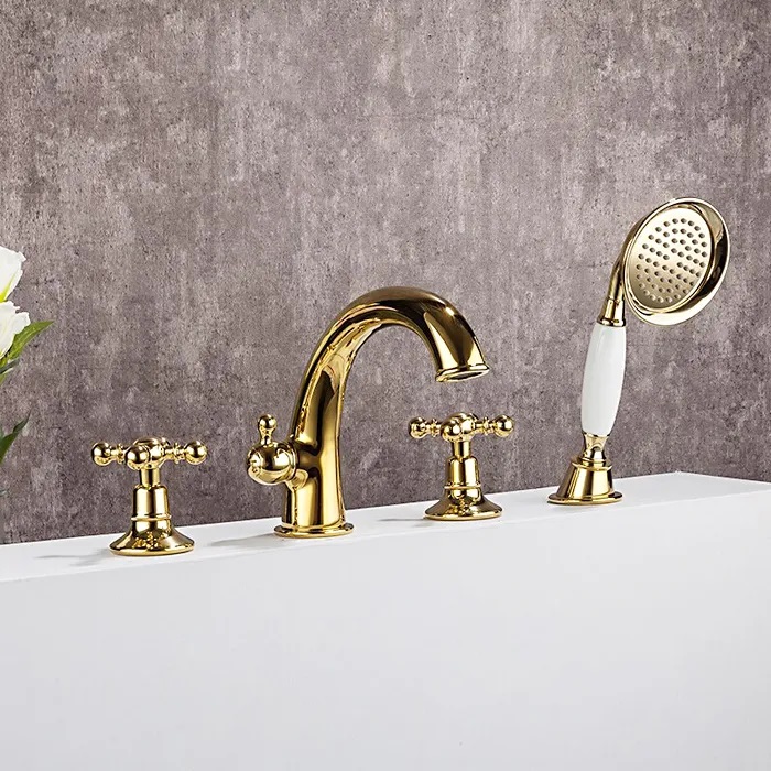 Смеситель в борт ванны GAPPO G1189-6 латунь /золото, керам/буксы, лейка 1 реж. - Изображение №3