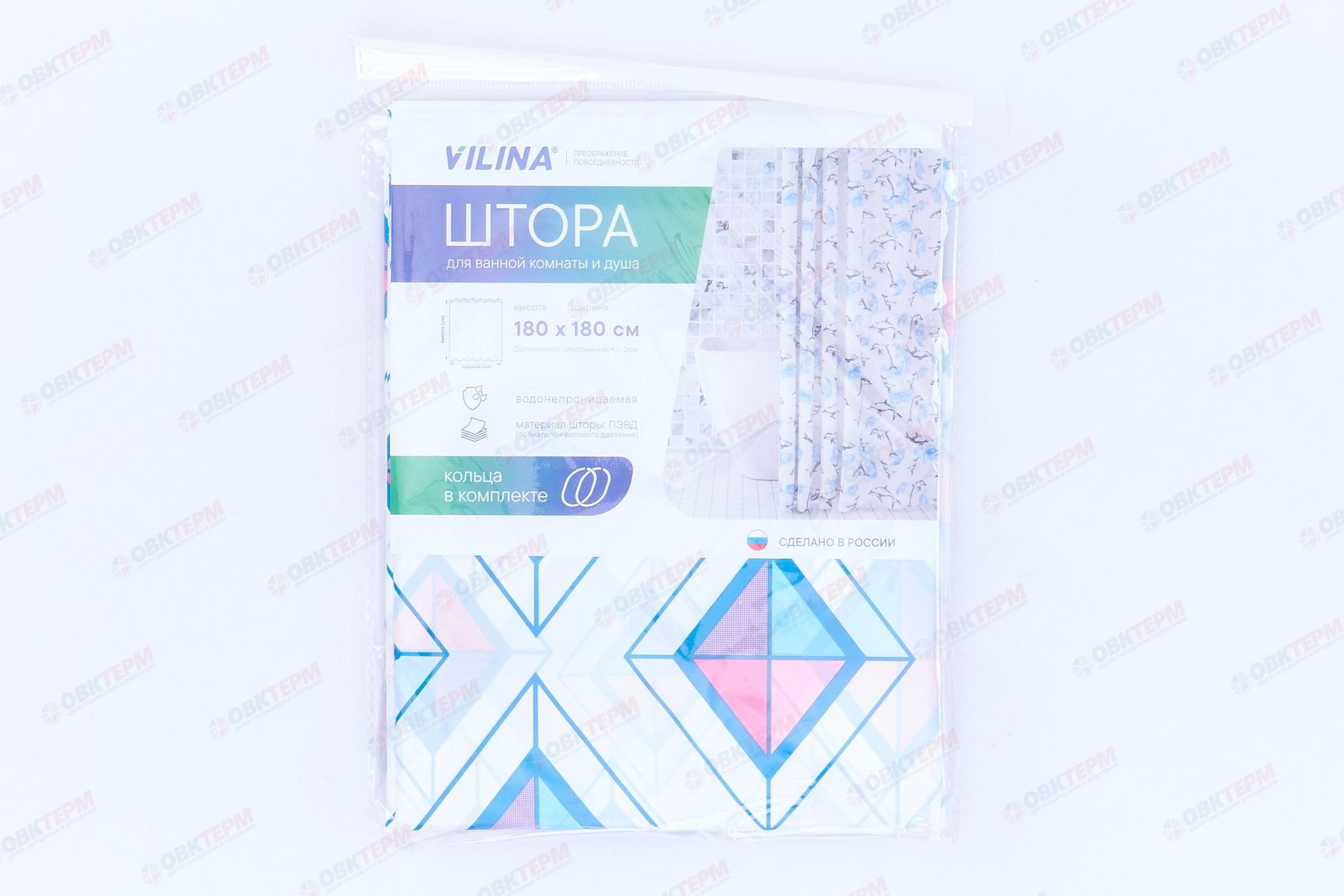 Штора для ванной из полиэтилена (Диамант белый) VILINA 180x180 (40 шт/ящ) - Изображение №2