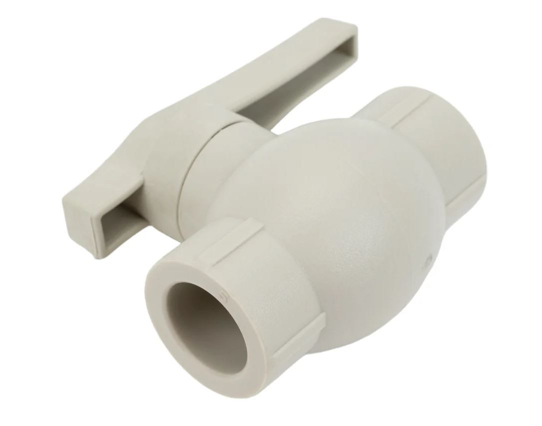 Кран пластиковый шаровый 20  (стальной шар)    (VALFEX OPTIMA)  серый  (60/15) - Изображение №2