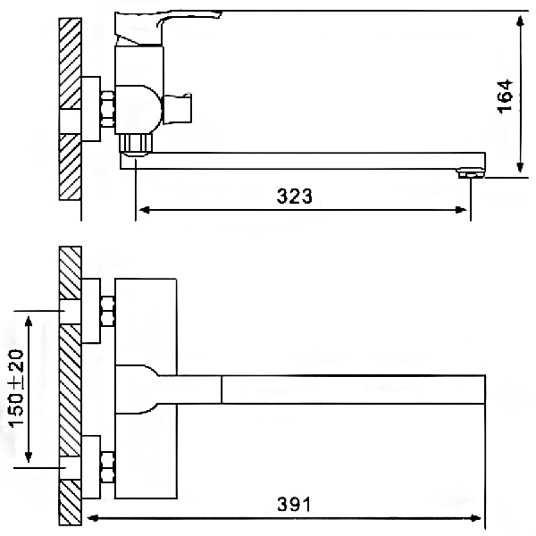 Смеситель д/ванны GAPPO G2207 латунь /хром /Ø35мм /лейка 1 реж - миниатюра №7