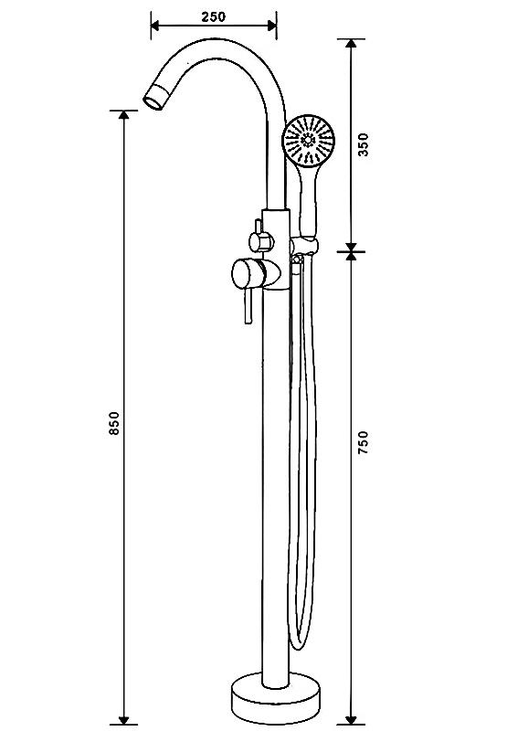 Смеситель д/ванны НАПОЛЬНЫЙ GAPPO G3098 латунь /хром /Ø35мм, высота 850мм - миниатюра №7