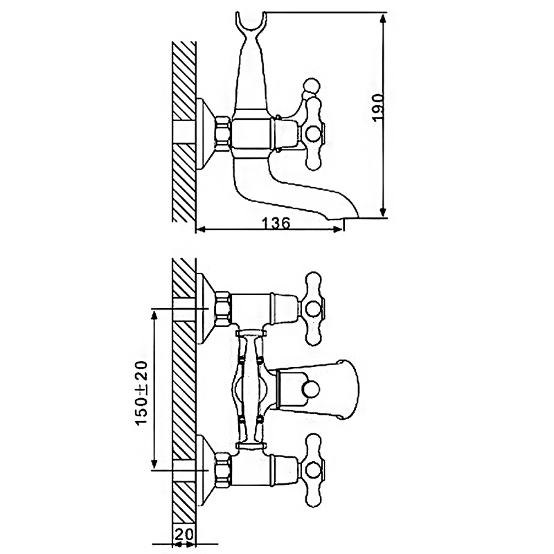 Смеситель д/ванны хром  G3265*   (короткий гусак, евро перекл 90, п/об)   GAPPO - Изображение №2