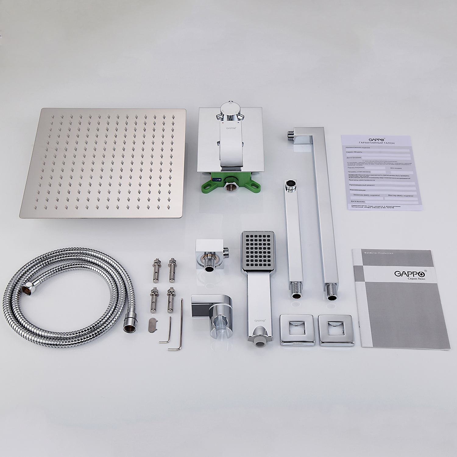 Душ/система встраиваемая GAPPO G7102 хром /Ø35мм /тропич. душ 300х300мм, - миниатюра №3