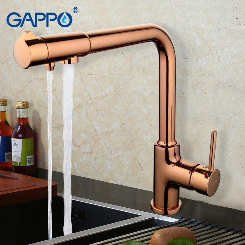 Смеситель д/кухни под ФИЛЬТР крас.золото  G4390-3 *(ф35,высокий гусак, на гайке) GAPPO - миниатюра №3