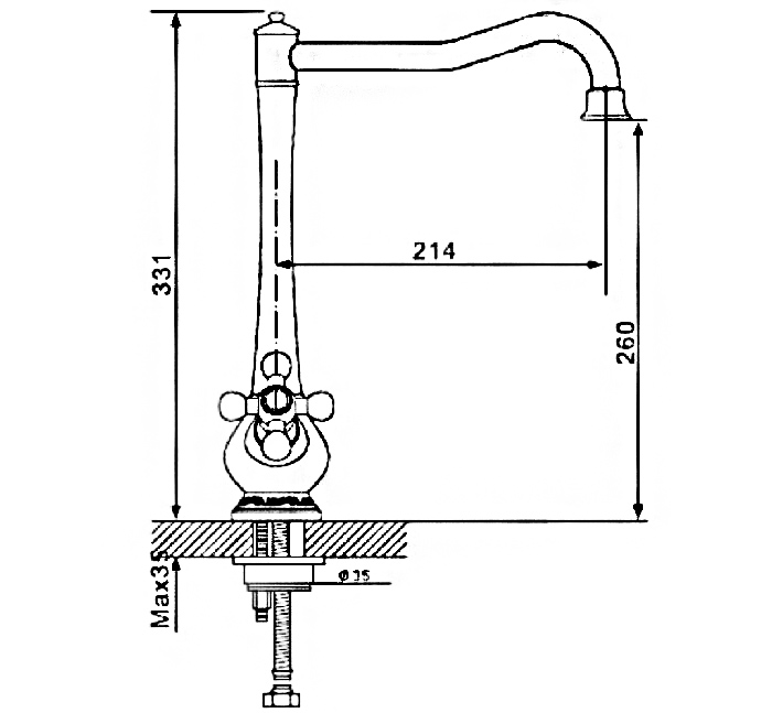 Смеситель д/кухни буксовый GAPPO G4065-3 латунь /медный /шпилька - миниатюра №2