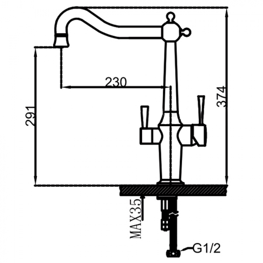 Смеситель д/кухни под ФИЛЬТР GAPPO G4398-14 хром (Ø35, на шпильке) - миниатюра №2