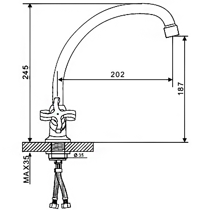 Смеситель д/кухни буксовый GAPPO G4043 латунь /хром (высокий гуск, на шпильке, керам. кран-буксы) - миниатюра №2