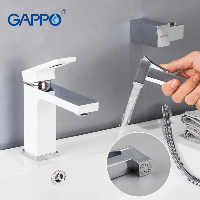 Смеситель д/раковины GAPPO G1017-1 белый/хром (с гиг. лейкой, Ø25) - миниатюра №3