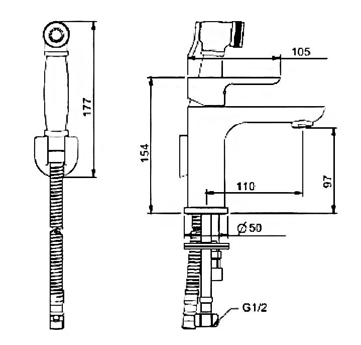 Смеситель д/раковины GAPPO G1048-1 латунь /белый/хром(с гигиенич. лейкой, Ø35, на шпильке) - миниатюра №3