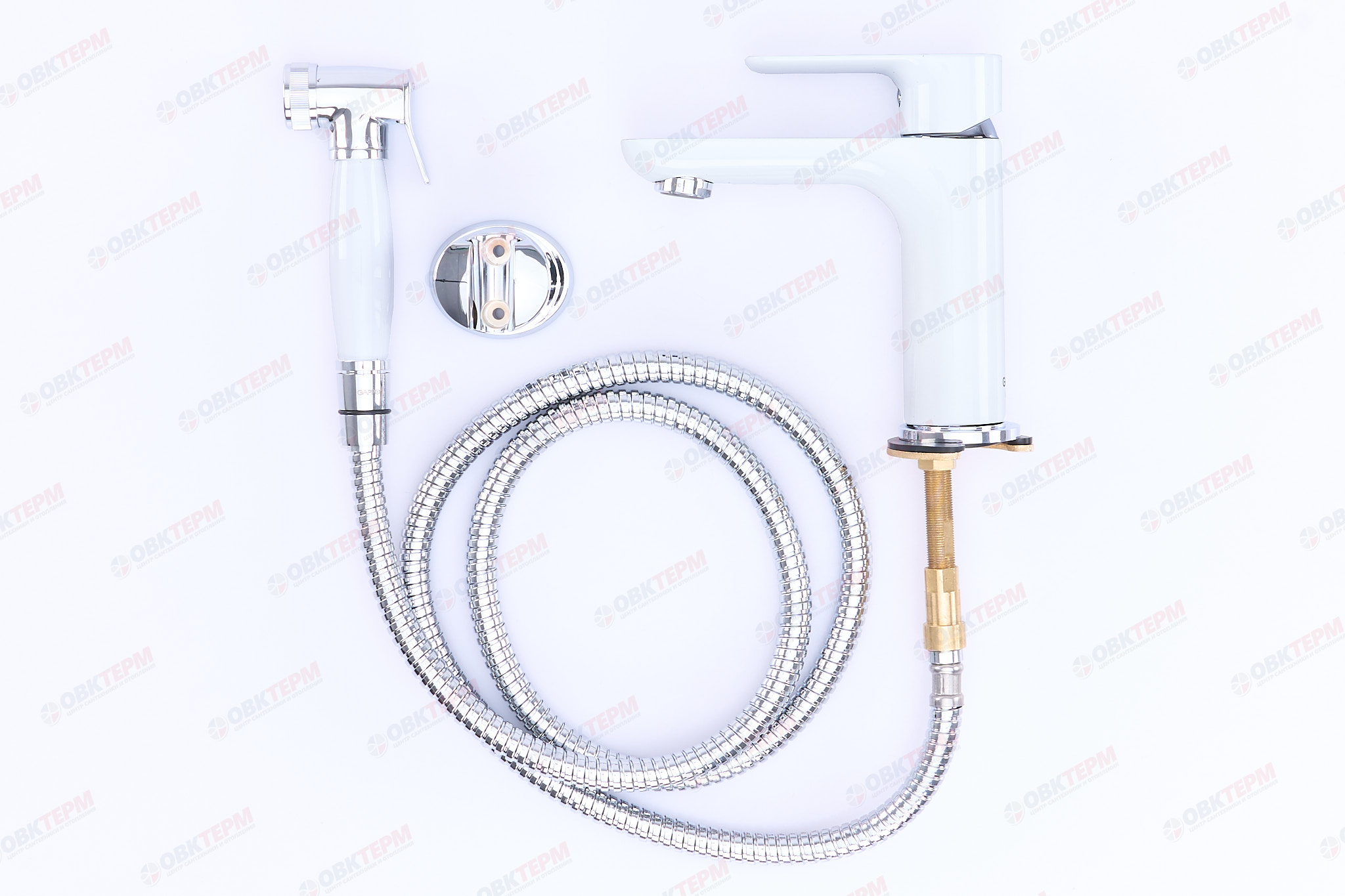 Смеситель д/раковины GAPPO G1048-1 латунь /белый/хром(с гигиенич. лейкой, Ø35, на шпильке) - миниатюра №4