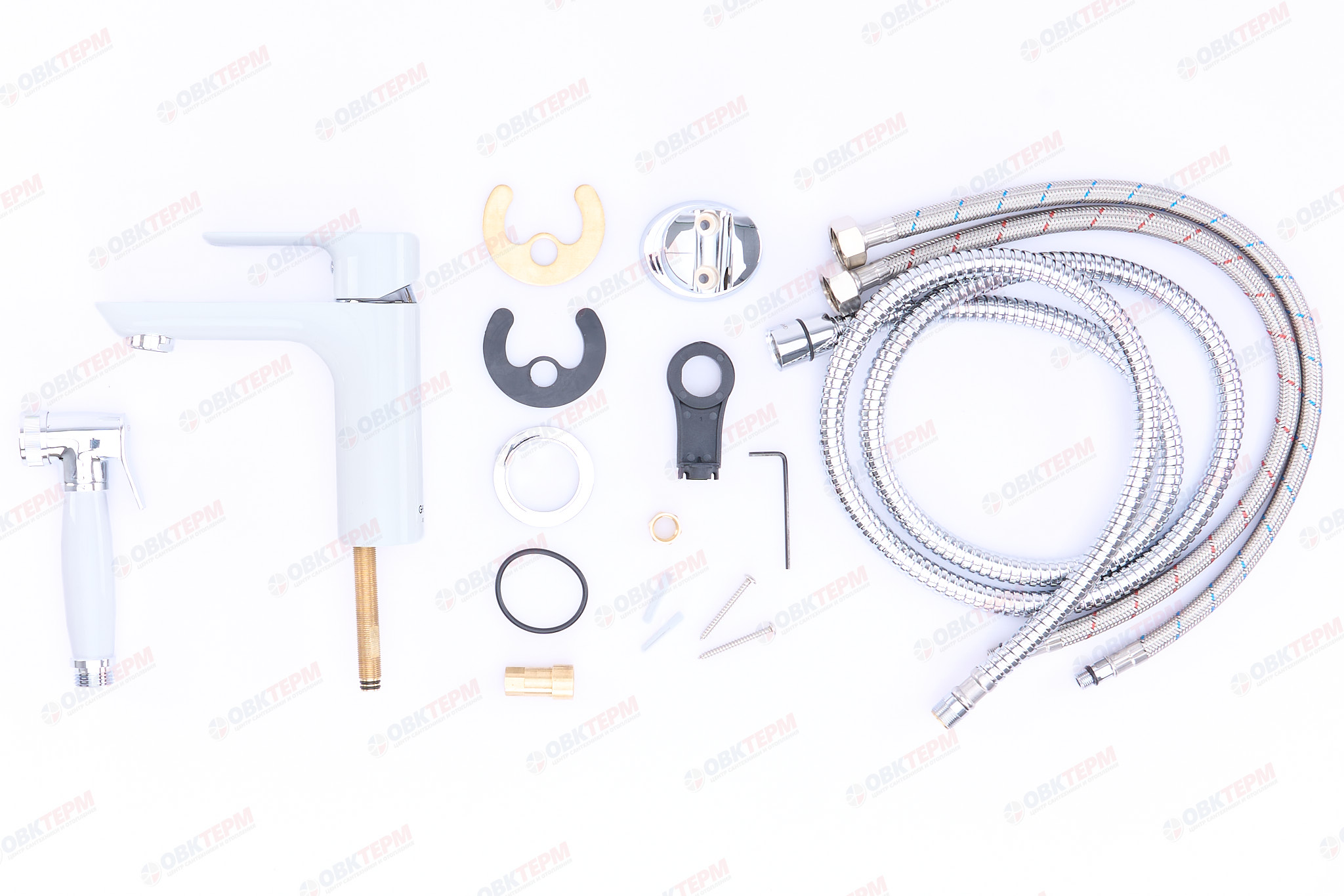 Смеситель д/раковины GAPPO G1048-1 латунь /белый/хром(с гигиенич. лейкой, Ø35, на шпильке) - миниатюра №5