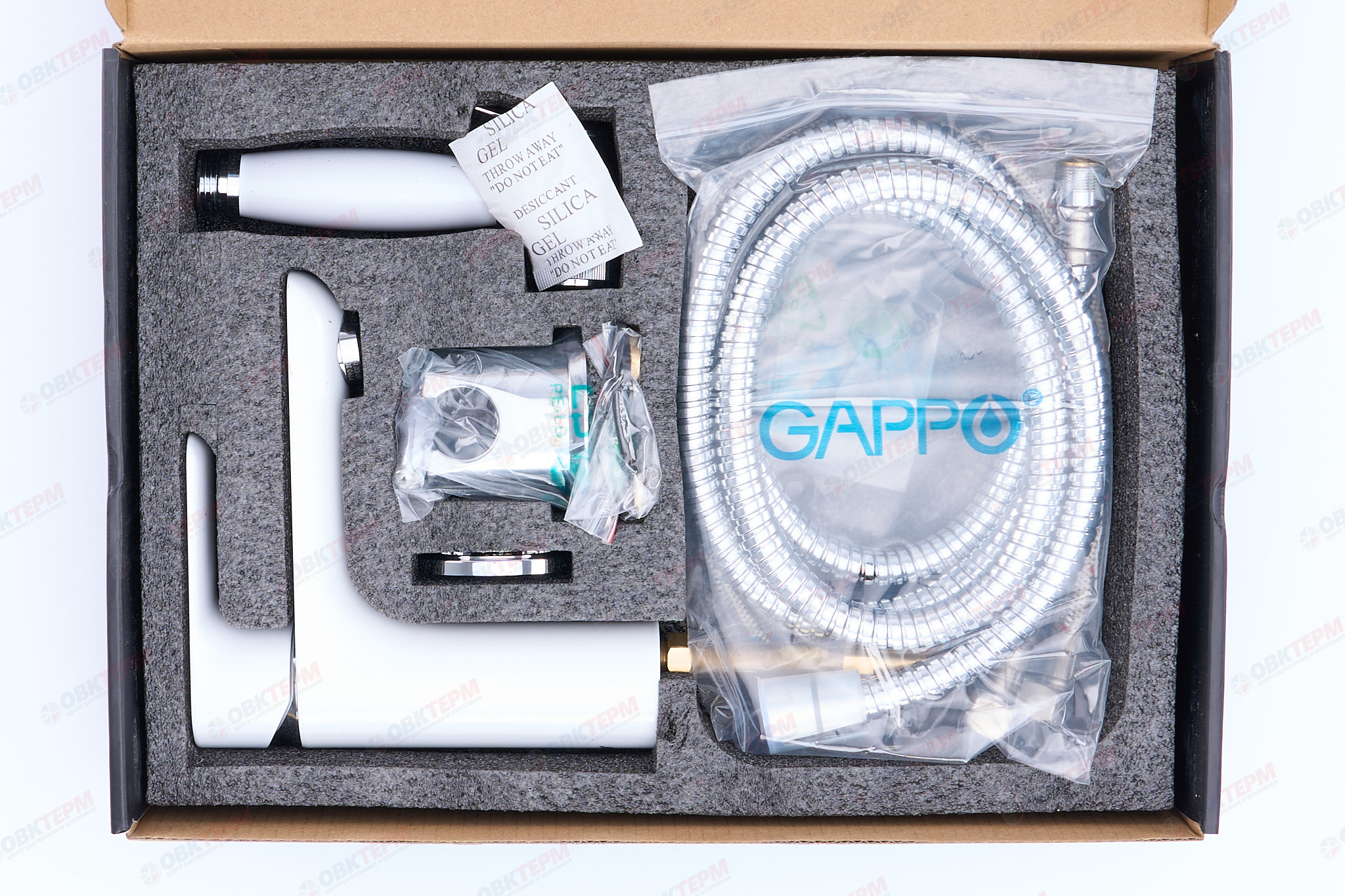 Смеситель д/раковины GAPPO G1048-1 латунь /белый/хром(с гигиенич. лейкой, Ø35, на шпильке) - миниатюра №7