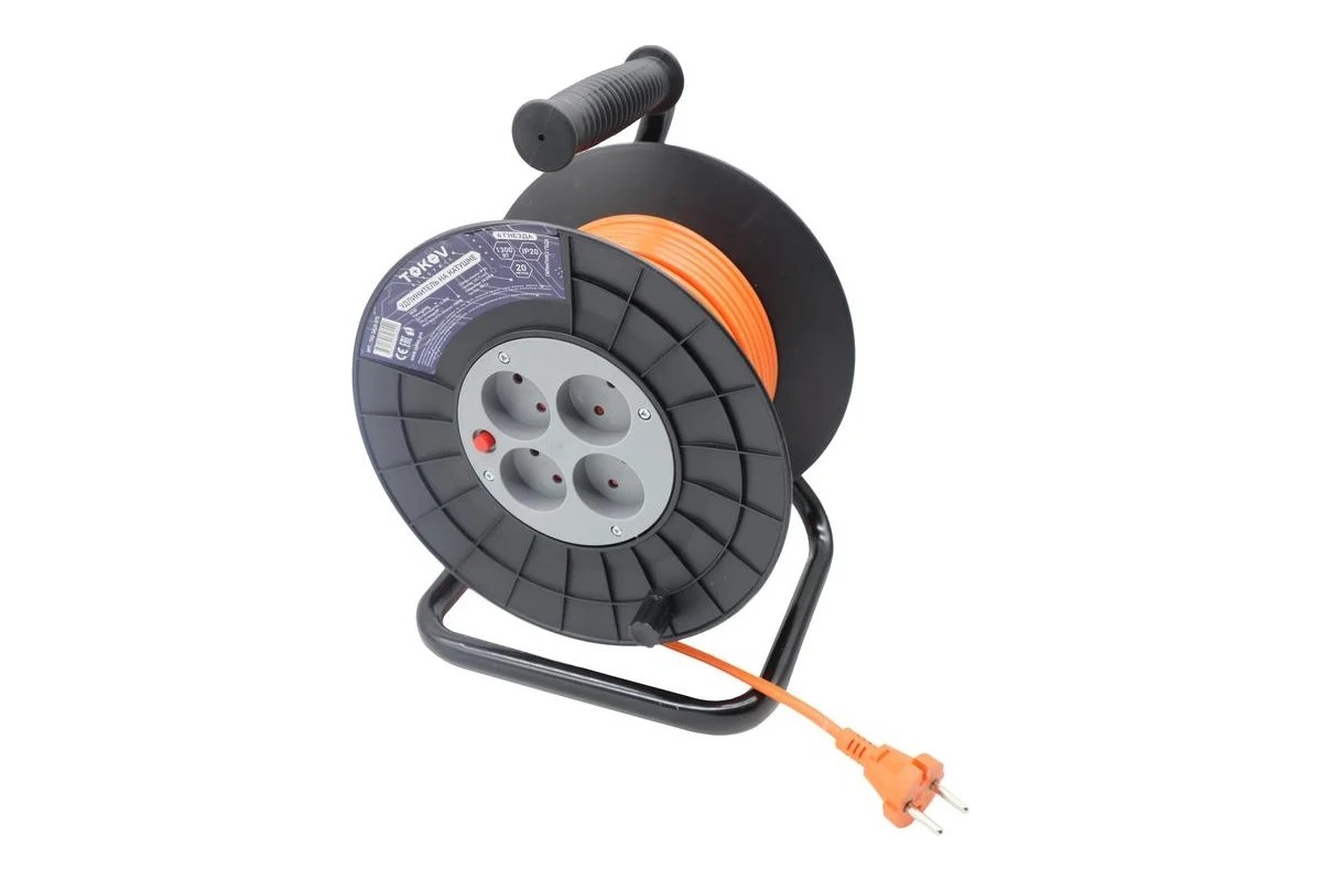 Удлинитель на катушке 4х20м с заземл. 6А IP20 3х0.75 TOKOV ELECTRIC TKE-SK20-075-Z - Изображение №1