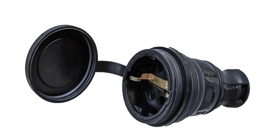 Розетка 1-местная с заземлением каучук 16А, IP44, TOKOV ELECTRIC TKE-C05-KR-Z, черная - Изображение №1