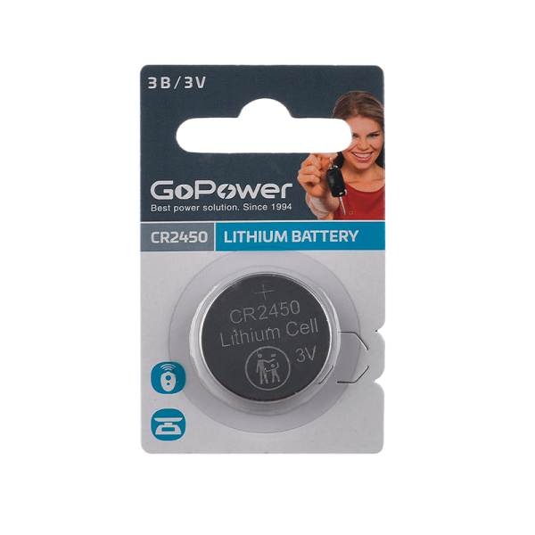 Батарейка GoPower CR2450 BL1 Lithium 3V 1шт/уп - Изображение №1